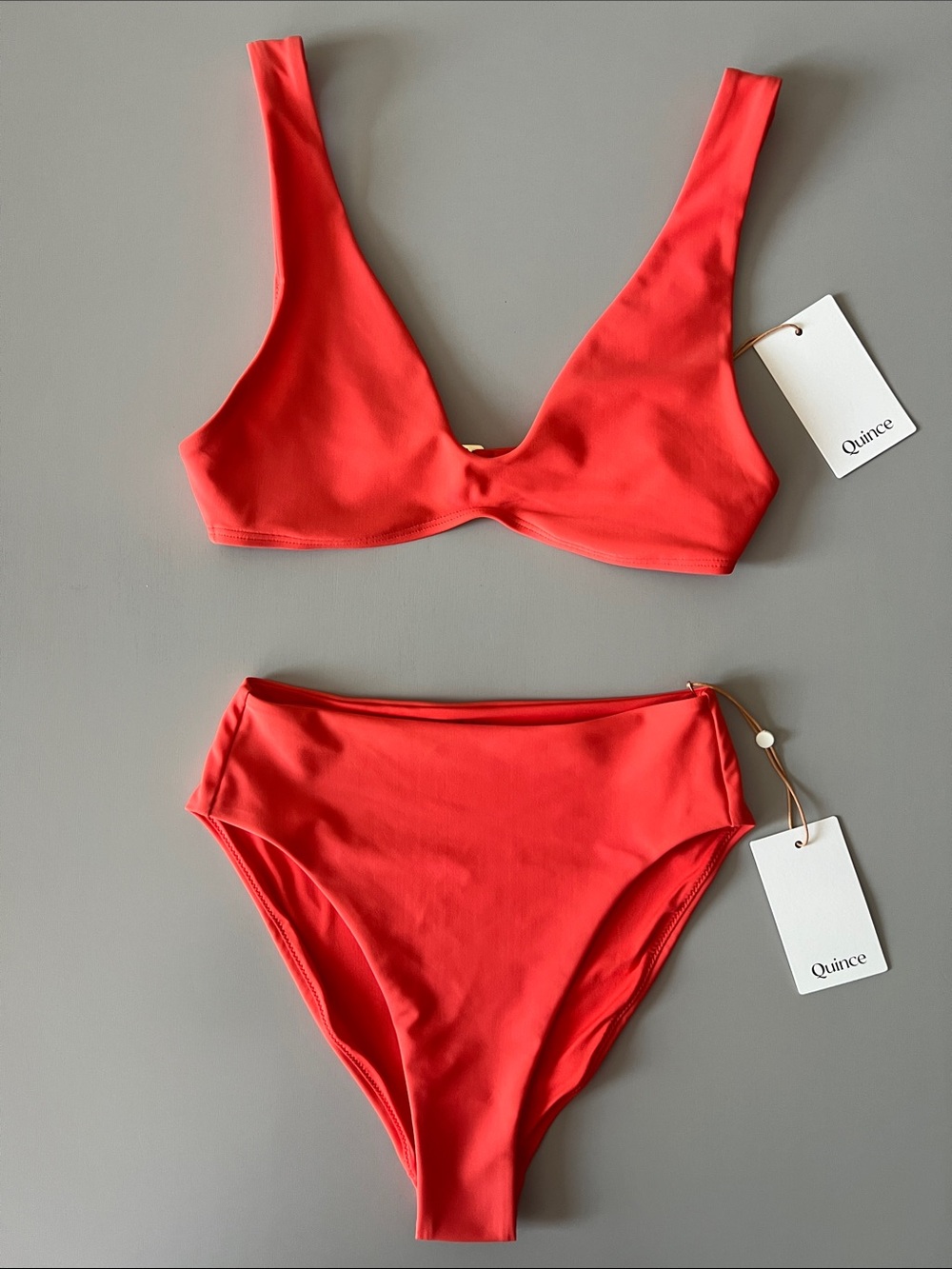 New Quince Italian Bikini Set Plunge Top S & High Rise High Leg Bottom XS
